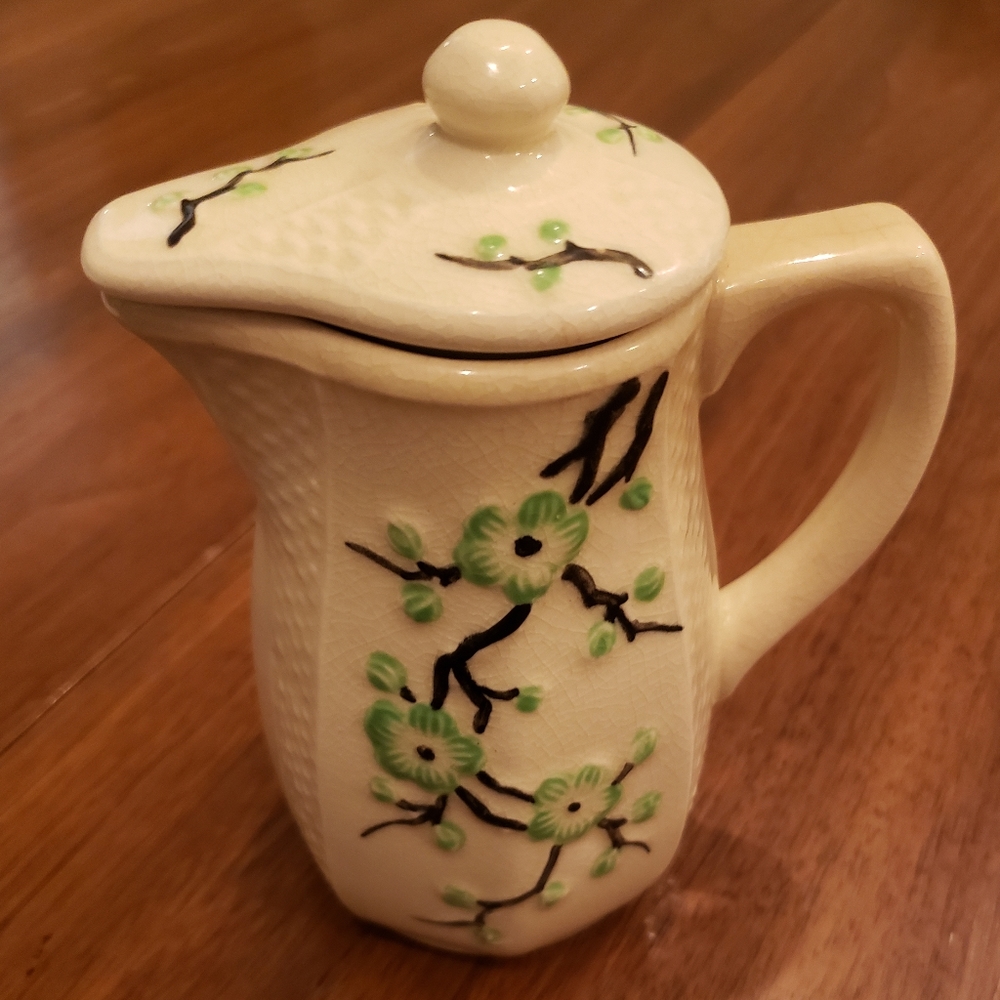 Moriyama Cherry Blossom Vintage Porcelain Pitcher with Lid